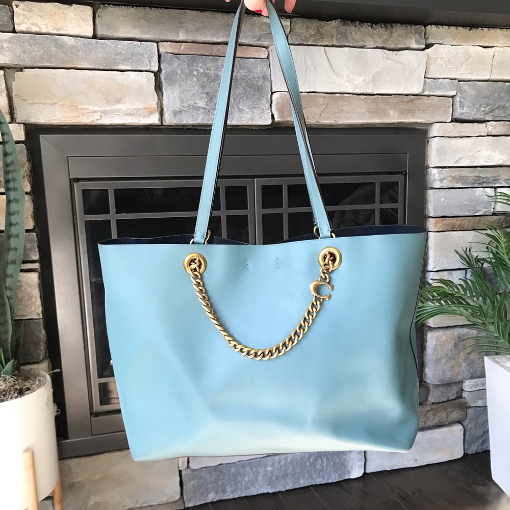 Coach Signature Chain Central Leather Tote, - Picture 6 of 16
